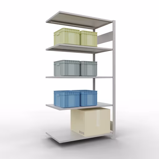 Extra afbeelding van het artikel Aanbouwplank, legbord, insteeksysteem MULTIplus150, 2000 x 1000 x 600 mm (HxBxD), 5 legborden, lengtestang, RAL 7035 lichtgrijs Extra afbeelding van het artikel aanbouwrek, legbord, insteeksysteem MULTIplus150, 2000 x 1000 x 600 mm, 5 legborden, RAL 7035 lichtgrijs van aanbouwrek