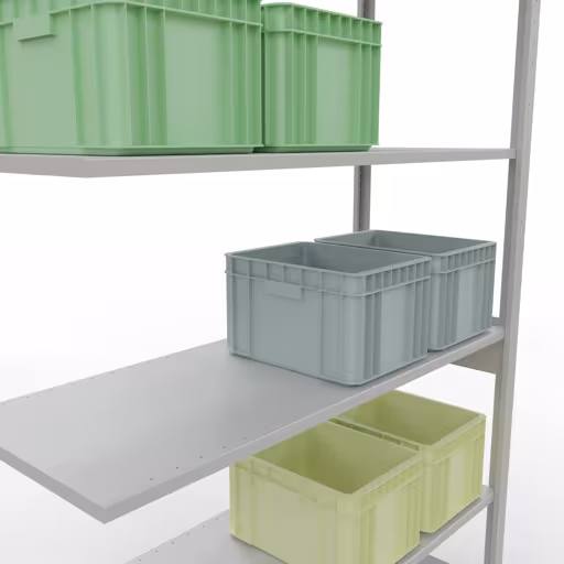 Extra afbeelding van het artikel Aanbouwrekken, legbord, insteeksysteem MULTIplus150, 2500 x 1300 x 500 mm, 6 legborden, lengtestangen, RAL 7035 lichtgrijs van aanbouwrekken