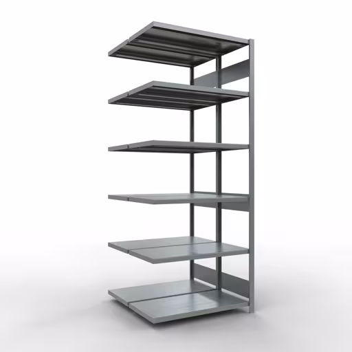 Aanbouwrekken, dubbele rekken, stellingsysteem MULTIplus250, 2500 x 1000 x (2x500) mm (HxBxD), 2x6 planken, lengtestangen, verzinkt, dubbele planken, art.nr. 17956