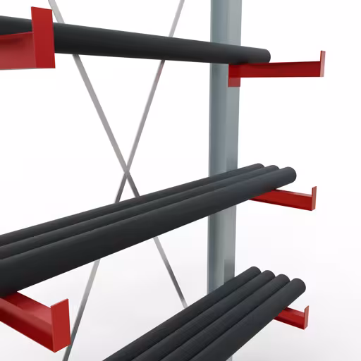 Productafbeelding nr. 11 van artikel K 3000 complete plank, eenzijdig, 2500 x 1300 x 400 mm, RAL 7001 / RAL 3000, 5 opslagniveaus Afbeelding nr. 11 van het artikel K 3000 complete stelling, eenzijdig, 2500 x 1300 x 400 mm, RAL 7001 / RAL 3000, 5 opslagniveaus uit de productgroep draagarmstellingen van Schulte Lagertechnik