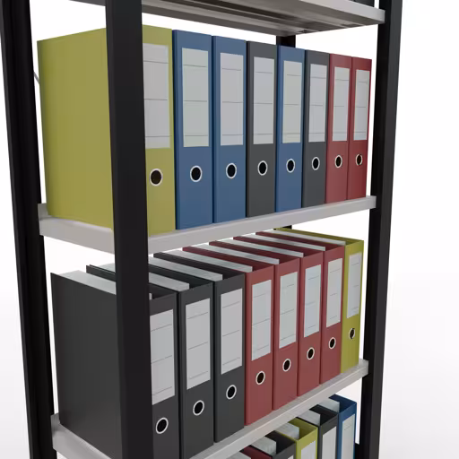 Extra afbeelding van het artikel Basisplank, kantoorrek, insteeksysteem MULTIplus85, 1800 x 750 x 300 mm, 5 planken, dwarsschoor, met aanslaglijst, zwart/lichtgrijs uit insteeksysteem