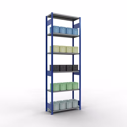 Basisplank, legbord, insteeksysteem MULTIplus250, 3000 x 1000 x 400 mm, 7 legborden, RAL 5010 gentiaanblauw/gegalvaniseerd van het merk Schulte Lagertechnik uit het assortiment insteeksysteem