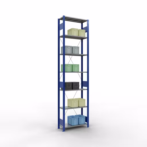 Andere weergave van het artikel basisplank, legbord, insteeksysteem MULTIplus150, 3000 x 750 x 300 mm, 7 legborden, kruisschoor, RAL 5010 gentiaanblauw/verzinkt/verzinkt uit de categorie insteeksysteem