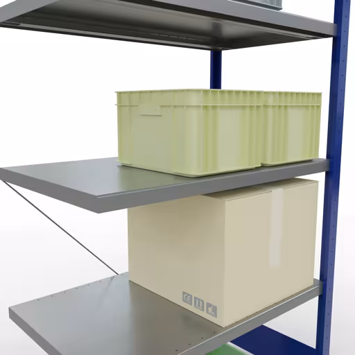 Afbeelding nr. 8 van het artikel aanbouwrekken, legbordstellingen, insteeksysteem MULTIplus330, 2000 x 1000 x 600 mm (HxBxD), 5 legborden, kruisschoor, RAL 5010 gentiaanblauw/verzinkt uit de productgroep insteeksysteem van het merk Schulte Lagertechnik.