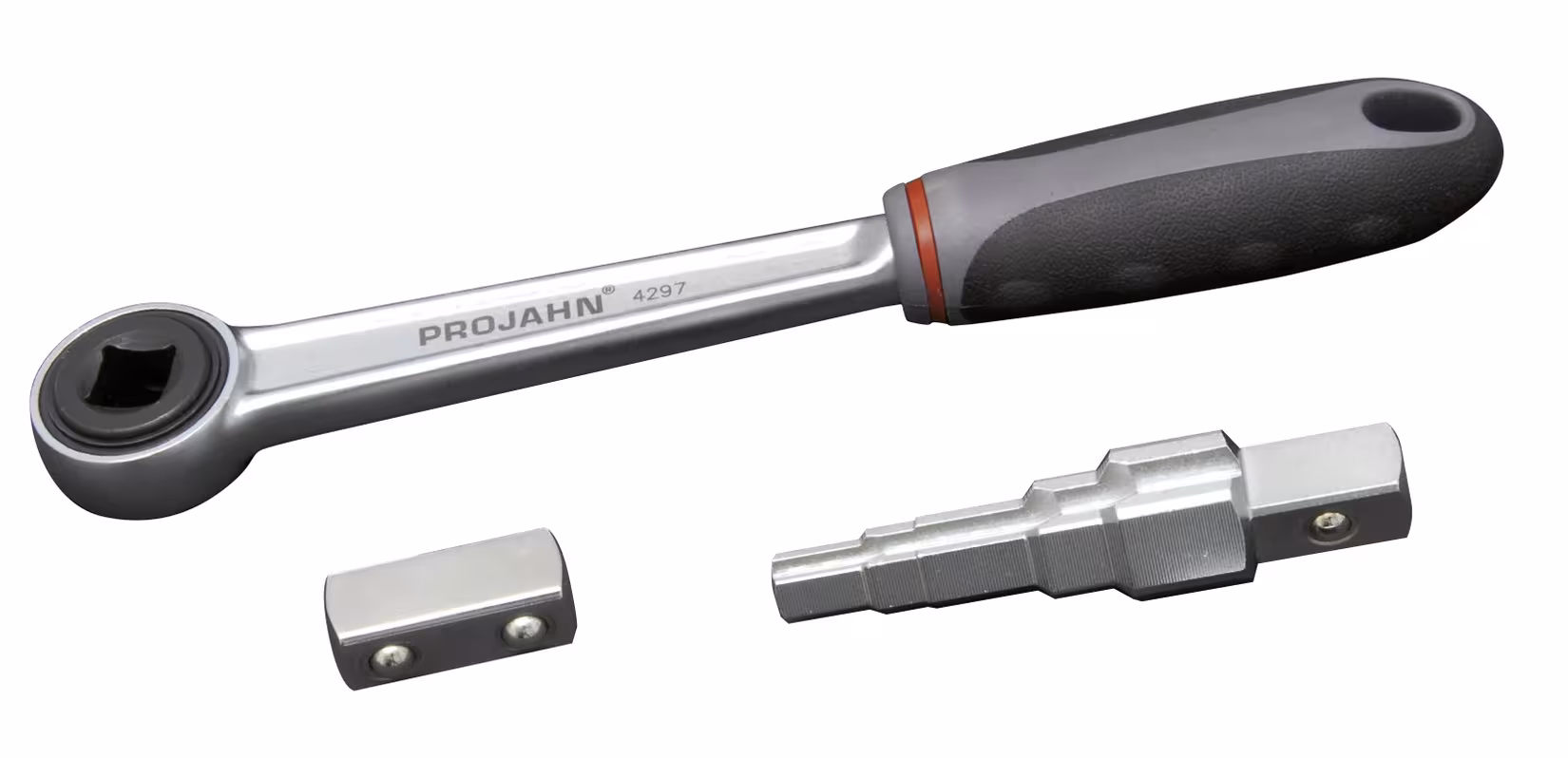 Omkeerbare ratelset 3-delig. 1/2" omschakelbare ratel + steeksleutel + vierkant van het merk PROJAHN uit het ventielassortiment