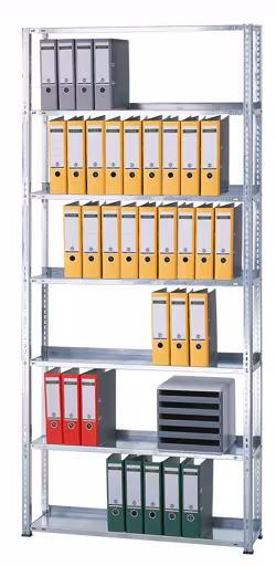 , kantoorreksysteem MULTIplus85 schroefsysteem, 2300 x 1300 x 300 mm, 6 legborden, verzinkt, met stopstrip van Schulte Lagertechnik uit het assortiment kantoorrekken