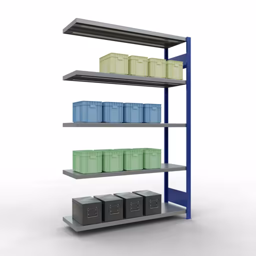 Productafbeelding nr. 14 van het artikel Aanbouwrekken, legbordstellingen, insteeksysteem MULTIplus250, 2000 x 1300 x 400 mm (HxBxD), 5 legborden, lengtestangen, RAL 5010 gentiaanblauw/verzinkt Afbeelding nr. 14 van het artikel aanbouwrekken, stellingrekken, insteeksysteem MULTIplus250, 2000 x 1300 x 400 mm, 5 legborden, lengtestangen, RAL 5010 gentiaanblauw/verzinkt uit de productgroep insteeksysteem van Schulte Lagertechnik