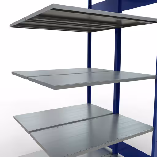 Productafbeelding nr. 7 van het artikel aanbouwrekken, dubbele rekken, stellingrekken, insteeksysteem MULTIplus150, 2000 x 1000 x (2x500) mm, 2x5 planken, RAL 5010 gentiaanblauw uit het stellingstellingprogramma van Schulte Lagertechnik