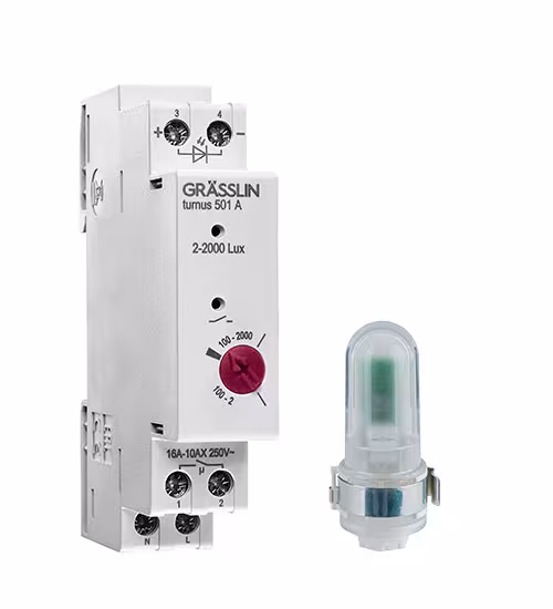 Schemerschakelaar rotatie 501 A van Grässlin Zeitschaltung-technologie Schemerschakelaar rotatie, gebouwautomatisering, artikelnr. 181800131