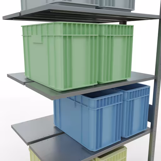 Figuur nr. 9 van het artikel aanbouwstelling, dubbele stelling, stellingstelling insteeksysteem MULTIplus150, 3000 x 1000 x (2x400) mm, 2x7 planken, verzinkt uit de stellingstelling productgroep van Schulte Lagertechnik.