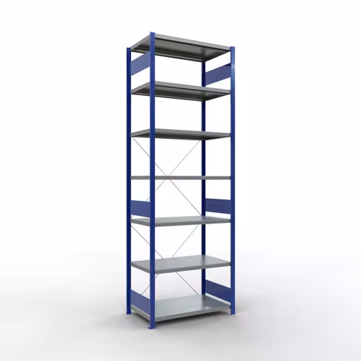 Figuur nr. 11 van het artikel basisrek, legbord, insteeksysteem MULTIplus330, 3000 x 1000 x 600 mm, 7 legborden, kruisschoor, RAL 5010 gentiaanblauw/verzinkt uit de insteeksysteem productgroep van Schulte Lagertechnik.