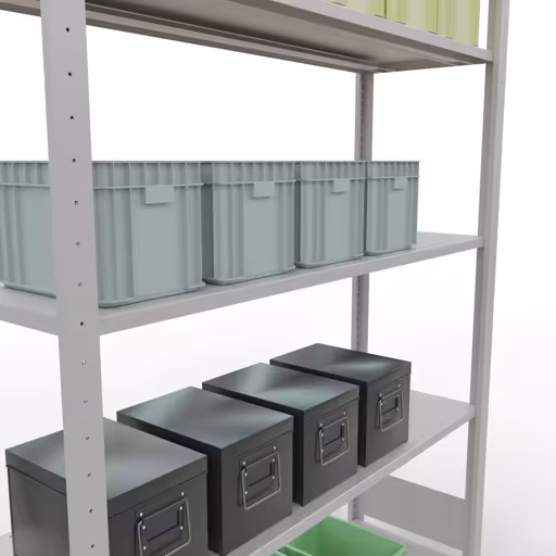 Basisplank, legplank, insteeksysteem MULTIplus150, 2000 x 1300 x 400 mm (HxBxD), 5 legborden, lengtestangen, RAL 7035 lichtgrijs uit de categorie basisplanken met de GTIN 4004514292759 Basisplank, legbord, insteeksysteem MULTIplus150, 2000 x 1300 x 400 mm, 5 legborden, lengtestangen, RAL 7035 lichtgrijs van Schulte Lagertechnik uit het assortiment insteeksysteem