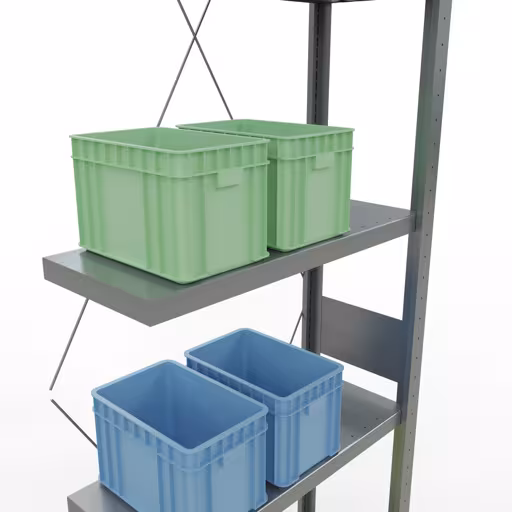 Aanbouwrekken, rekken, insteeksysteem MULTIplus250, 3000 x 750 x 300 mm, 7 legborden, kruisschoor, verzinkt van Schulte Lagertechnik uit het assortiment insteeksysteem