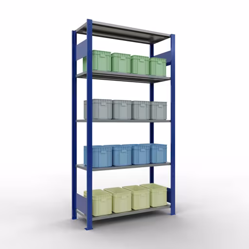 Extra afbeelding van het artikel Basisplank, legbord, insteeksysteem MULTIplus150, 2000 x 1000 x 400 mm (HxBxD), 5 legborden, lengtebalk, RAL 5010 gentiaanblauw/verzinkt Extra afbeelding van het artikel Basisplank, legplank, insteeksysteem MULTIplus150, 2000 x 1000 x 400 mm, 5 legborden, lengtestang, RAL 5010 gentiaanblauw/verzinkt vanaf basisplank