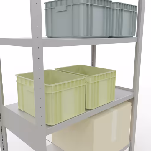 Andere weergave van het artikel Basisplank, legbord, insteeksysteem MULTIplus250, 2500 x 1000 x 500 mm, 6 legborden, kruisschoor, RAL 7035 lichtgrijs uit de categorie insteeksysteem