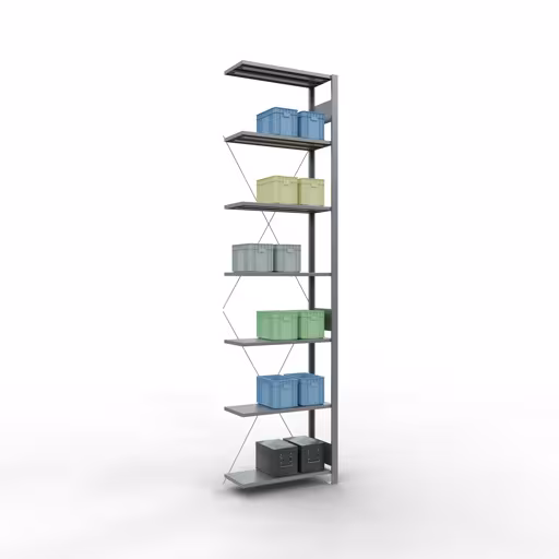 Andere weergave van het artikel Aanbouwrekken, legborden, insteeksysteem MULTIplus150, 3000 x 750 x 300 mm (HxBxD), 7 legborden, kruisschoor, verzinkt Andere weergave van het artikel Aanbouwplank, legbord, insteeksysteem MULTIplus150, 3000 x 750 x 300 mm, 7 legborden, kruisschoor, verzinkt uit de categorie insteeksysteem