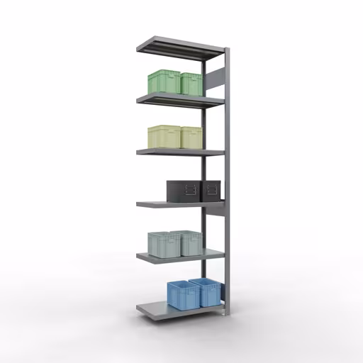 Figuur nr. 13 van het artikel aanbouwrekken, legbordstellingen, insteeksysteem MULTIplus250, 2500 x 750 x 400 mm, 6 legborden, lengtestangen, verzinkt uit de productgroep insteeksysteem van Schulte Lagertechnik.