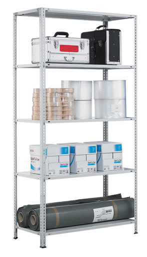 Aanbouwrekken, legborden, schroefsysteem MULTIplus150, 2000 x 750 x 800 mm (HxBxD), RAL 7035 lichtgrijs, 5 legborden, aanbouwplank, art.nr. 30685-75