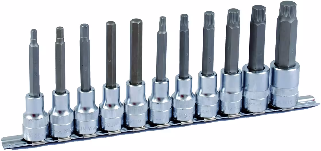 1/2" inch bitdoppenset op rail, 11-delig, zeskant + VZ, 100 mm, dopsleutelsets & losse onderdelen, art.nr. 4232