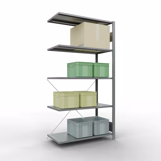 Extra afbeelding van het artikel Aanbouwrekken, legbord, insteeksysteem MULTIplus150, 2000 x 1000 x 500 mm, 5 legborden, verzinkt - Expressline van aanbouwrekken