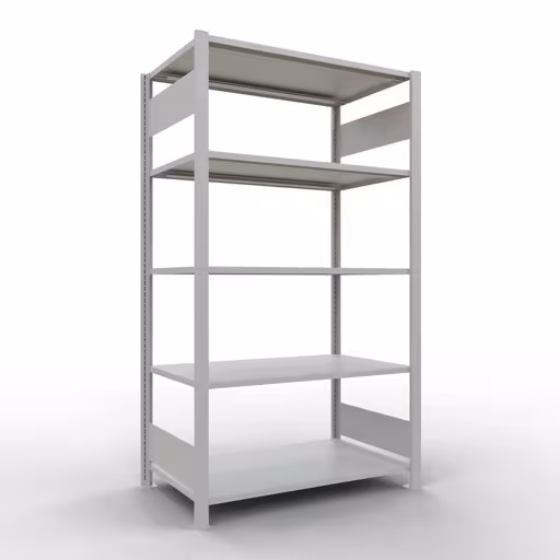 Basisplank, kantoorrek, insteeksysteem MULTIplus150, 1800 x 1000 x 600 mm (HxBxD), 5 planken, lengtestangen, zonder middenaanslag, lichtgrijs, insteeksysteem, art.nr. 36055