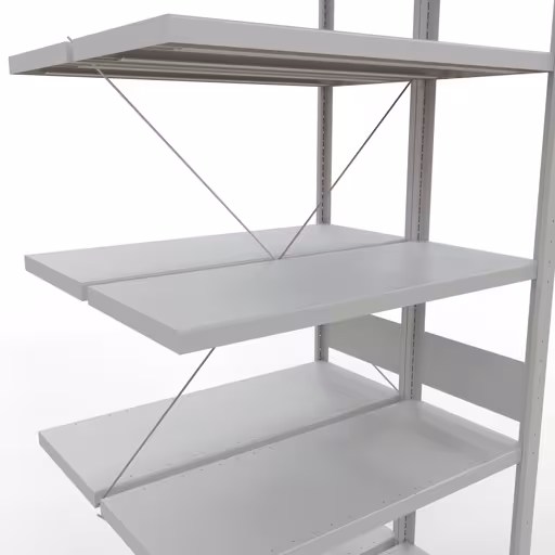Aanbouwrekken, dubbele rekken, rekkensysteem MULTIplus250, 3000 x 1000 x (2x400) mm, 2x7 planken, kruisschoor, RAL 7035 lichtgrijs van Schulte Lagertechnik met het artikelnr. 32147-A