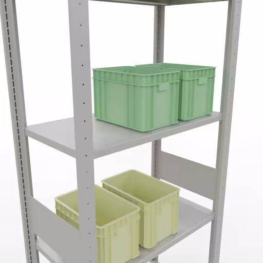 Basisplank, legplank, insteeksysteem MULTIplus150, 3000 x 750 x 400 mm (HxBxD), 7 legborden, lengtestangen, RAL 7035 lichtgrijs uit de categorie basisplanken met de GTIN 4004514292834 Basisplank, legbord, insteeksysteem MULTIplus150, 3000 x 750 x 400 mm, 7 legborden, lengtestangen, RAL 7035 lichtgrijs van Schulte Lagertechnik uit het assortiment insteeksysteem