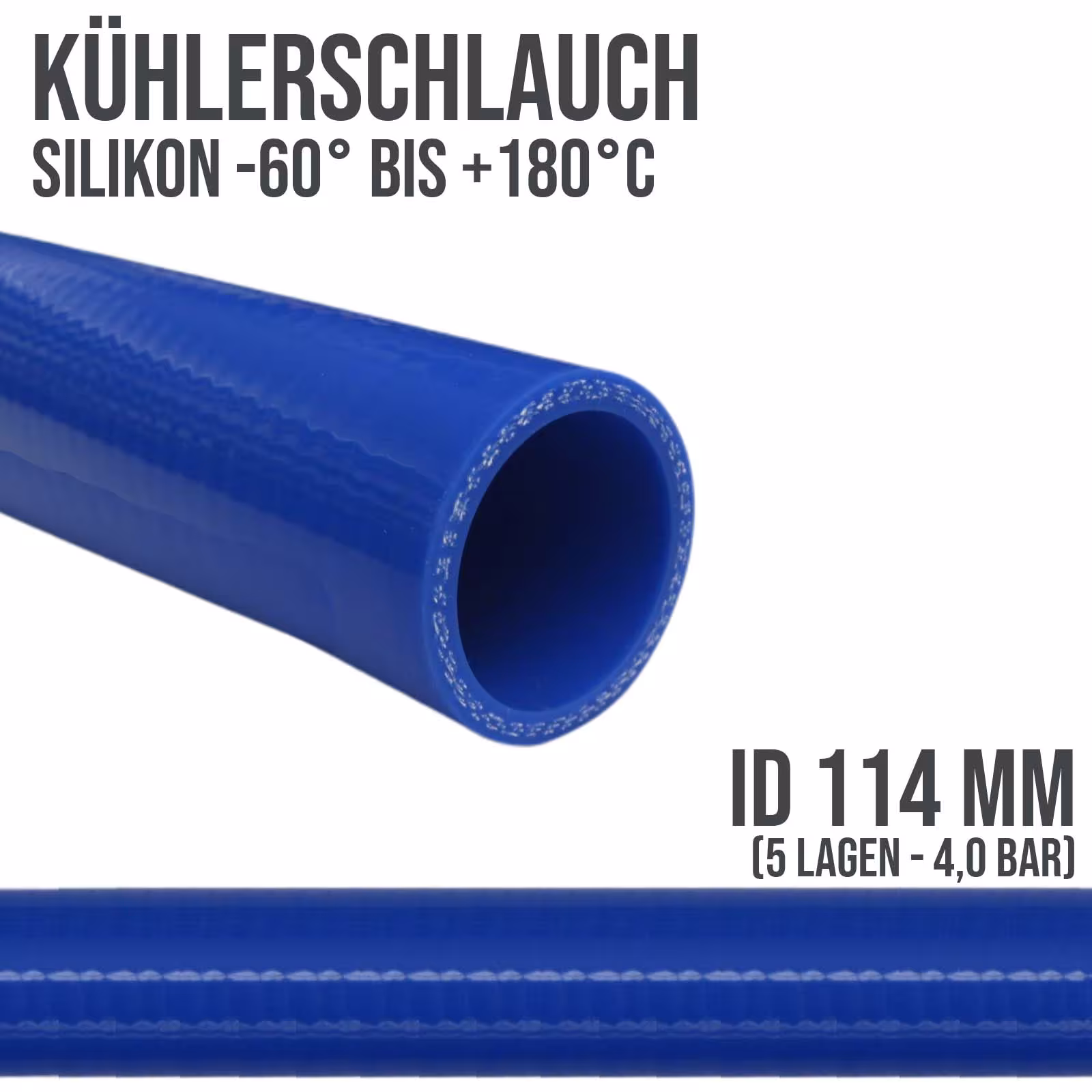 114 x 124 mm radiateur siliconen LLK laadlucht koelvloeistofslang blauw PN 4,0 bar - vaste lengte 1 m uit de categorie koelvloeistofslangen met artikelnummer KSS114-1000GA