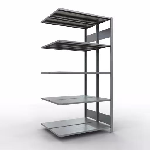Aanbouwrekken, dubbele rekken, rekkensysteem MULTIplus150, 2000 x 1000 x (2x400) mm, 2x5 planken, lengtestangen, verzinkt van Schulte Lagertechnik uit het rekkenprogramma