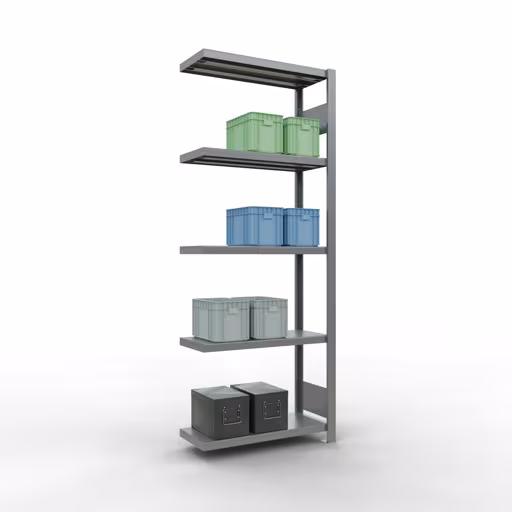 Figuur nr. 14 van het artikel aanbouwrekken, legbordstellingen, insteeksysteem MULTIplus250, 2000 x 750 x 300 mm, 5 legborden, lengtestangen, verzinkt uit de insteeksysteem productgroep van Schulte Lagertechnik.