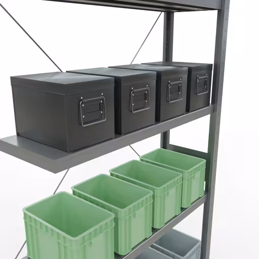 Andere weergave van het artikel Aanbouwrekken, legbord, insteeksysteem MULTIplus250, 3000 x 1000 x 300 mm, 7 legborden, kruisschoor, verzinkt uit de categorie insteeksysteem