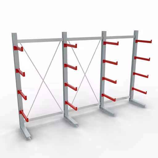 Afbeelding nr. 11 van het artikel K 3000 complete stelling, eenzijdig, 2500 x 3900 x 600 mm, RAL 7001 / RAL 3000, 5 opslagniveaus uit de productgroep draagarmstellingen van Schulte Lagertechnik