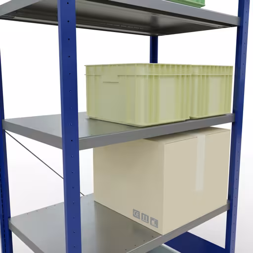 Andere weergave van het artikel basisplank, legbord, insteeksysteem MULTIplus250, 2000 x 1000 x 600 mm, 5 legborden, kruisschoor, RAL 5010 gentiaanblauw/verzinkt uit de categorie insteeksysteem