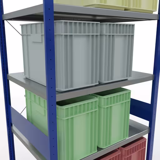 Basisplank, legbord, insteeksysteem MULTIplus250, 3000 x 1000 x 800 mm, 7 legborden, kruisschoor, RAL 5010 gentiaanblauw/verzinkt met GTIN 4004514284211 Basisplank, legbord, insteeksysteem MULTIplus250, 3000 x 1000 x 800 mm, 7 legborden, kruisschoor, RAL 5010 gentiaanblauw/verzinkt van Schulte Lagertechnik met het artikelnr. 12982-B