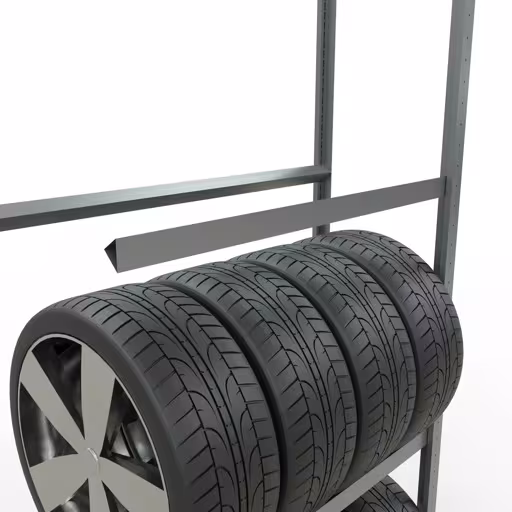 Afbeelding nr. 10 van het artikel aanbouwrek, wielen-/bandenrek, 2750 x 1000 x 400 mm, verzinkt, 4 opslagniveaus met 150 kg vakbelasting per niveau uit de productgroep legbordstellingen van Schulte Lagertechnik