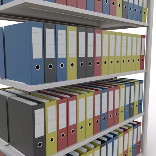 Productafbeelding nr. 12 van het artikel Aanbouwstelling, kantoorstelling, insteeksysteem MULTIplus150, 1800 x 1300 x 600 mm, 5 legborden, lengtestangen, met middenaanslag, lichtgrijs Afbeelding nr. 12 van het artikel, kantoorrekken, insteeksysteem MULTIplus150, 1800 x 1300 x 600 mm, 5 planken, met middenaanslag, lichtgrijs uit de productgroep kantoorrekken van Schulte Lagertechnik