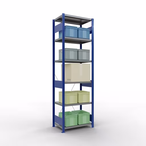 Basisplank, legplank, insteeksysteem MULTIplus250, 2500 x 750 x 500 mm (HxBxD), 6 legborden, kruisschoor, RAL 5010 gentiaanblauw/verzinkt/verzinkt uit de categorie basisplanken met de GTIN 4004514251619 Basisplank, legplank, insteeksysteem MULTIplus250, 2500 x 750 x 500 mm, 6 legborden, kruisschoor, RAL 5010 gentiaanblauw/verzinkt/verzinkt van Schulte Lagertechnik uit het plug-in systeem-assortiment