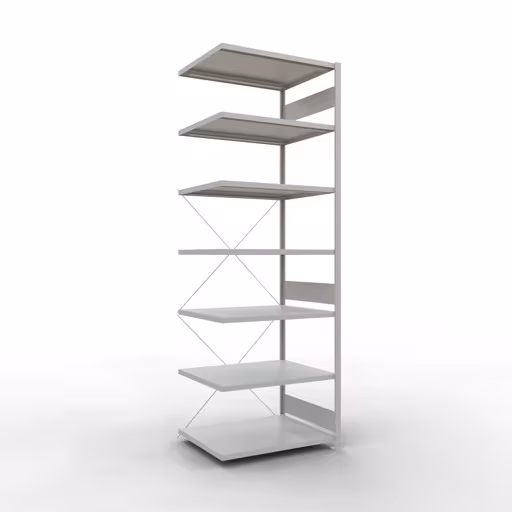 Aanbouwrekken, rekken, insteeksysteem MULTIplus330, 3000 x 1000 x 800 mm (HxBxD), 7 planken, kruisschoor, RAL 7035 lichtgrijs van Schulte Lagertechnik Aanbouwrekken, legborden, insteeksysteem MULTIplus330, 3000 x 1000 x 800 mm (HxBxD), 7 legborden, kruisschoor, RAL 7035 lichtgrijs, aanbouwplank, art.nr. 33887