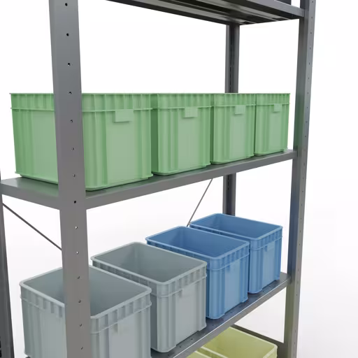 Productafbeelding nr. 12 van het artikel basisplank, legbord, insteeksysteem MULTIplus150, 2000 x 1000 x 300 mm (HxBxD), 5 legborden, kruisschoor, verzinkt Figuur nr. 12 van het artikel basisrek, legplank-insteeksysteem MULTIplus150, 2000 x 1000 x 300 mm, 5 legborden, verzinkt uit de productgroep insteeksysteem van het merk Schulte Lagertechnik.