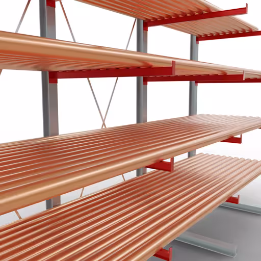 Productafbeelding nr. 9 van artikel K 6000 compleet legbord, eenzijdig, 3000 x 4500 x 1250 mm, RAL 7001 / RAL 3000, 5 opslagniveaus Afbeelding nr. 9 van artikel K 6000 complete stelling, eenzijdig, 3000 x 4500 x 1250 mm, RAL 7001 / RAL 3000, 5 opslagniveaus uit de productgroep draagarmstellingen van Schulte Lagertechnik