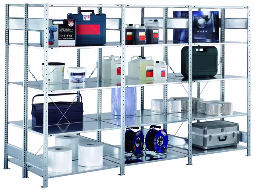 Andere weergave van het artikel basisplank, dubbele plank, legplank-insteeksysteem MULTIplus150, 3000 x 1000 x (2x1000) mm, 2x7 legborden, verzinkt uit de categorie legborden