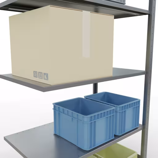 Figuur nr. 11 van het artikel aanbouwrekken, legbordstellingen, insteeksysteem MULTIplus85, 2000 x 1000 x 600 mm, 5 legborden, verzinkt uit de insteeksysteem productgroep van Schulte Lagertechnik.