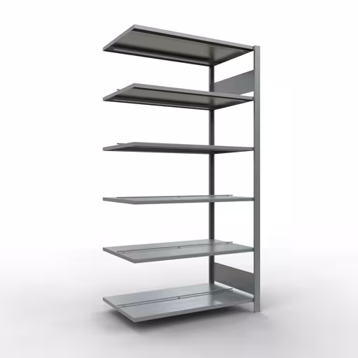 Aanbouwrekken, kantoorrekken, insteeksysteem MULTIplus150, 2000 x 1000 x 600 mm (HxBxD), 6 legborden, lengtebalk, verzinkt, met middenaanslag, insteeksysteem, art.nr. 17746