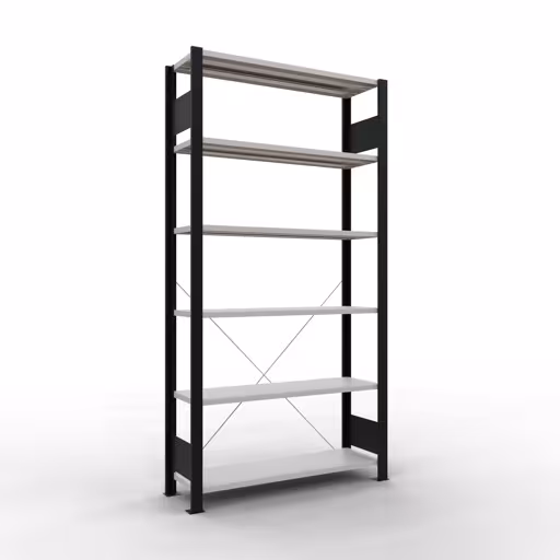 Figuur nr. 10 van het artikel basisrek, kantoorrek, insteeksysteem MULTIplus85, 2000 x 1000 x 300 mm, 6 planken, kruisschoor, zonder aanslaglijst, zwart/lichtgrijs uit de productgroep kantoorrekken van Schulte Lagertechnik.
