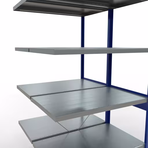 Figuur nr. 14 van het artikel aanbouwplank, dubbele plank, stellingsysteem MULTIplus250, 2500 x 1000 x (2x600) mm, 2x6 planken, kruisschoor, RAL 5010 gentiaanblauw uit de productgroep stellingrekken van Schulte Lagertechnik.