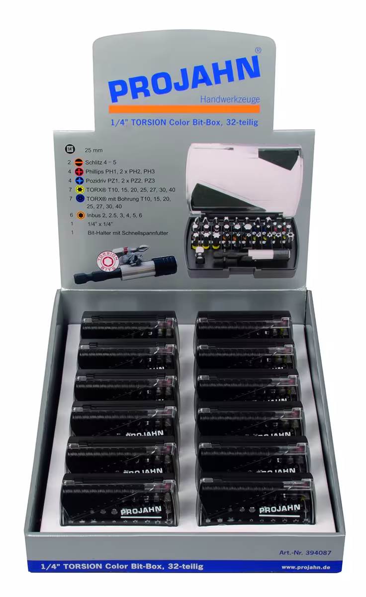 1/4" PROJAHN TORSION bitbox met gemarkeerde bits, 32-delig van het merk PROJAHN uit de categorie machine-accessoires