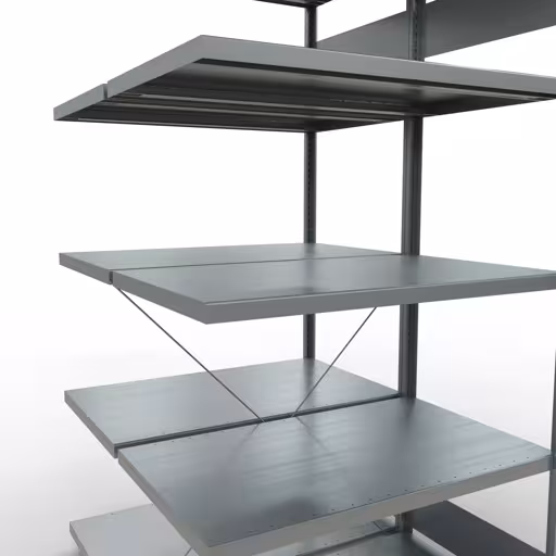 Extra afbeelding van het artikel Aanbouwplank, dubbele plank, legplank-insteeksysteem MULTIplus250, 2000 x 1000 x (2x600) mm, 2x5 legborden, kruisschoor, verzinkt Extra afbeelding van het artikel Aanbouwplank, dubbele plank, stellingsysteem MULTIplus250, 2000 x 1000 x (2x600) mm, 2x5 planken, kruisschoor, verzinkt uit dubbele planken