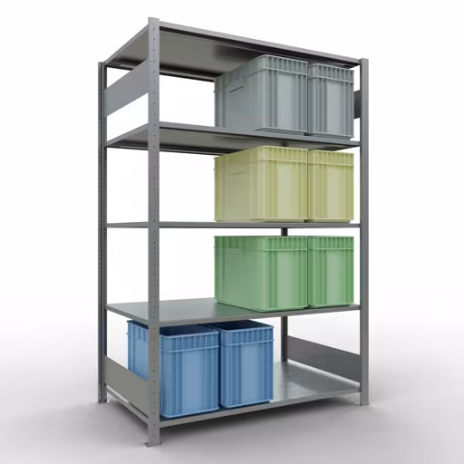 Basisplank, legplank, insteeksysteem MULTIplus150, 2000 x 1300 x 800 mm (HxBxD), 5 legborden, lengtestangen, verzinkt uit de categorie basisplanken met de GTIN 4004514281241 Basisplank, legbord, insteeksysteem MULTIplus150, 2000 x 1300 x 800 mm, 5 legborden, lengtestangen, verzinkt van Schulte Lagertechnik uit het assortiment insteeksysteem