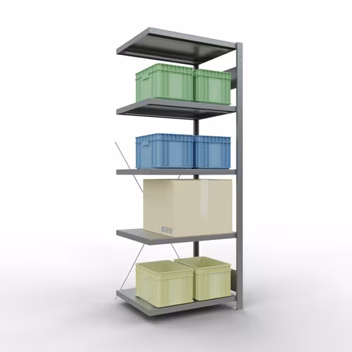 Afbeelding nr. 14 van het artikel aanbouwrekken, legbordstellingen, insteeksysteem MULTIplus250, 2000 x 750 x 600 mm, 5 legborden, kruisschoor, verzinkt uit de productgroep insteeksysteem van Schulte Lagertechnik.