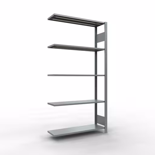 Aanbouwrekken, legbordstellingen, insteeksysteem MULTIplus150, 2000 x 1000 x 300 mm (HxBxD), 5 legborden, lengtestangen, verzinkt, aanbouwplank, art.nr. 12735-LR